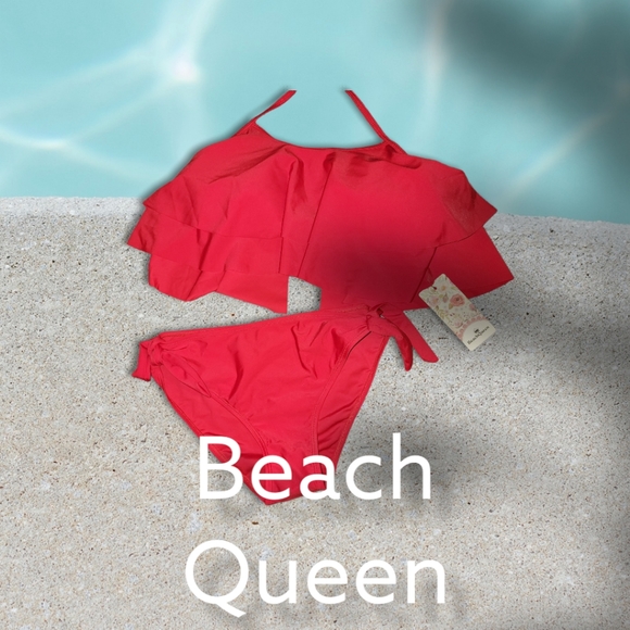 Beach Queen Swim Nwt Beach Queen Bikini With Ruffle Layer Top And